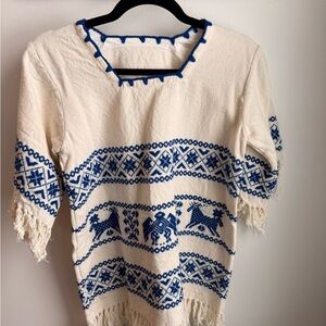 Vintage 1960s Mexican Hand Embroidered Huipil Tunic | Folk Art Boho Top